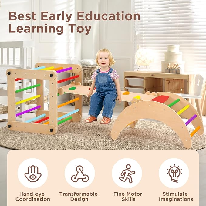 Dripex Deformable Pikler Triangle Set, Sturdy Climbing Toys for Toddlers 1-3 Inside, Large Indoor Playground Jungle Gym with Over 20 Playing Modes, Premium Early Learning Toddler Climbing Toys Indoor