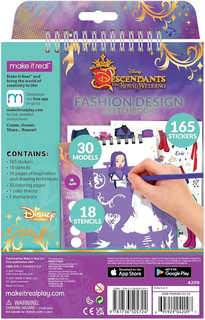Disney Descendants Royal Wedding Fashion Design Sketchbook for Girls - Create Stunning Wedding-Themed Fashions with 183 Stickers, Stencils, Design Guide - Gift for Ages 6+, Develops Real-World Skills