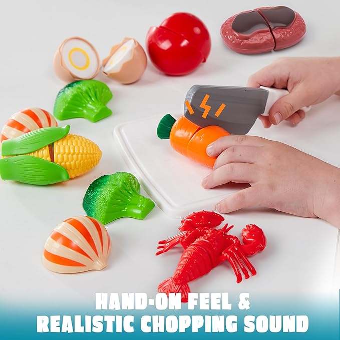 JOYIN Toy Food Set for Kids Kitchen, Pretend Play for Toddlers 1-3, Play Kitchen Appliances with Pots, Pans, Induction Cooker, Cutting Vegetables, Fake Food, Gift for Boys and Girls, Cooking Toy Set