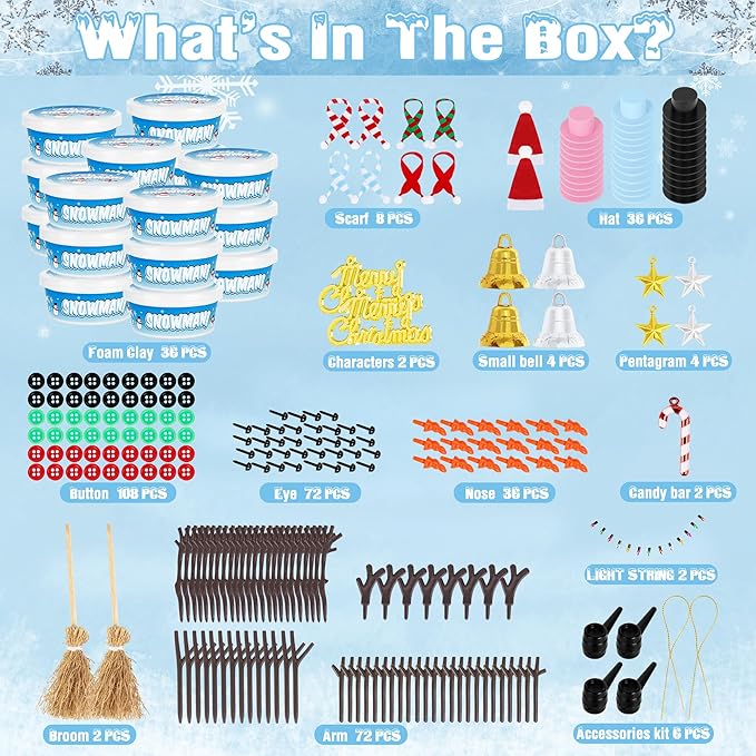 36 Pack Christmas Crafts Kit, DIY Xmas Ornaments Snowman Kit, Snowman Creative Air Dry Modeling Clay, Build a Snowman Kit Indoor Decorations, Christmas Activities Family School Events Party Supplies