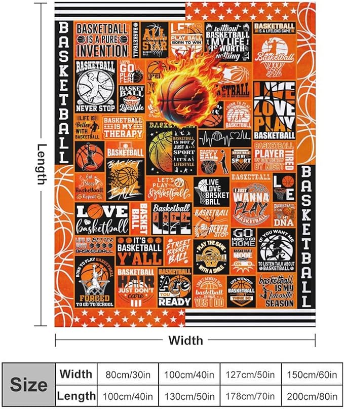 Basketball Throw Blanket - Soft Flannel Sports Basketball Blankets for Teens Adults Women Men Basketball Lovers - Warm Basketball Throw Blankets for All Season Lap, Chair, Sofa, Couch, Bed - 80"x60"