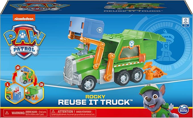 Paw Patrol, Rocky’s Reuse It Deluxe Truck with Collectible Toy Figure and 3 Tools, for Kids Aged 3 and up