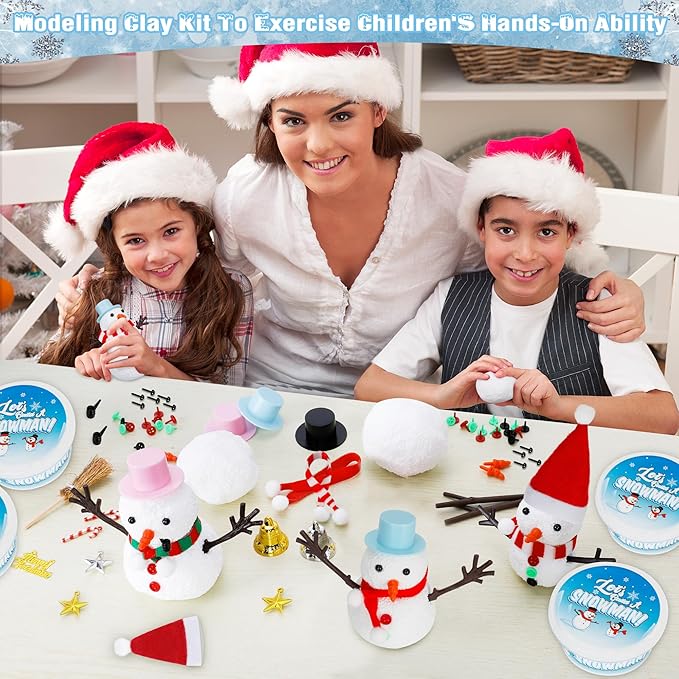 18 Pack Build a Snowman Kit, Snowman Kit DIY Winter Decorations Indoor, Christmas Snowman Crafts for Kids Bulk, Creative Kids Air Dry Clay Modeling Crafts Kit for Christmas Kids Gifts Favor Supplies