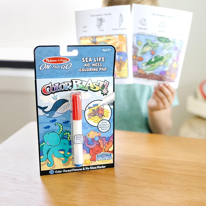 Melissa & Doug On the Go ColorBlast! Activity Book: Sea Life - 24 Pictures and No-Mess Pen - FSC Certified