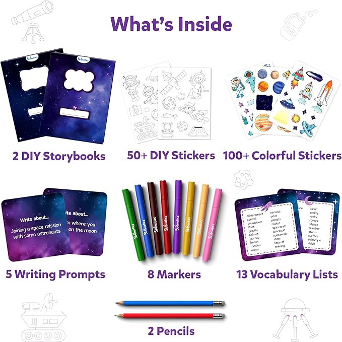 Skillmatics Storybook Art Kit - Space Explorers Art Kit for Kids, Write & Create Storybooks, Creative Activity for Boys & Girls, DIY Kit, 150+ Stickers, Gifts for Ages 5, 6, 7, 8, 9, 10