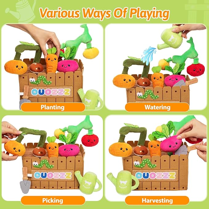 OUOZZZ Baby Garden Toys Set for 1 Year Old Boys and Girls Gifts, Sensory Box for Toddlers 1-3 Plush Fruit and Vegetables Carrot Toys - First Birthday Gifts