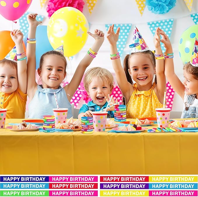 JUNEBRUSHS Birthday Rubber Bracelets, 24pcs Happy Birthday Silicone Bracelets Wristbands for Classroom Teachers Birthday Party Favors Reward Gifts Accessories(12 Designs)