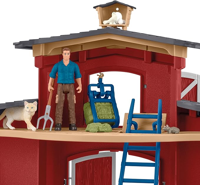 Schleich Farm World Animal Farm Playset with Figurine and Accessories - 92pc Kids Animal Farm Playset with Cow, Horse, Pig, Bull, and Accessories for Boys and Girls, Gift for Kids Age 3+, Red