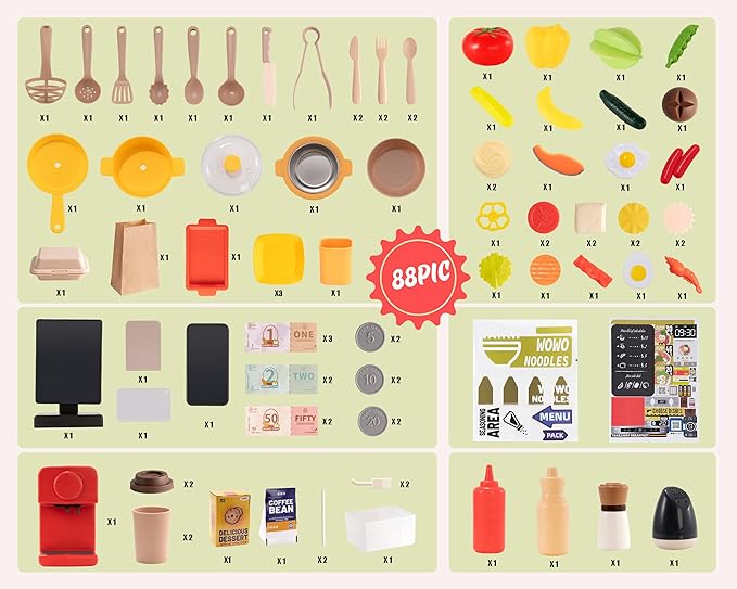 Kids Kitchen Play Set,Interactive Kids Kitchen Play Set with 88Pcs of Kitchen Toys,Realistic Sound Effects,and Simulated Functionality - Suitable for Toddlers (Yellow Kitchen Play Set)