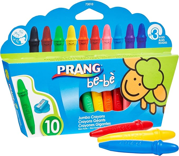 PRANG be-be Jumbo Crayons for Small Children, Washable, Includes Sharpener, Assorted Colors, 10-Pack (73010),Large