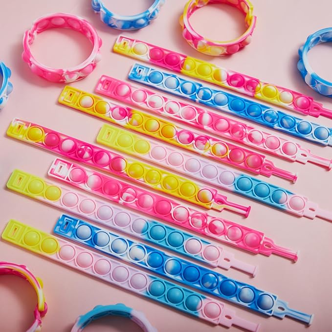 JOYIN 28 Packs Valentine's Day Cards with Pop Fidget Bracelet Pop Bubble Fidget Toy Bracelet Wristband Stress Relief Finger Press Toy for Kids Valentine's Classroom Exchange Prizes Party Favors
