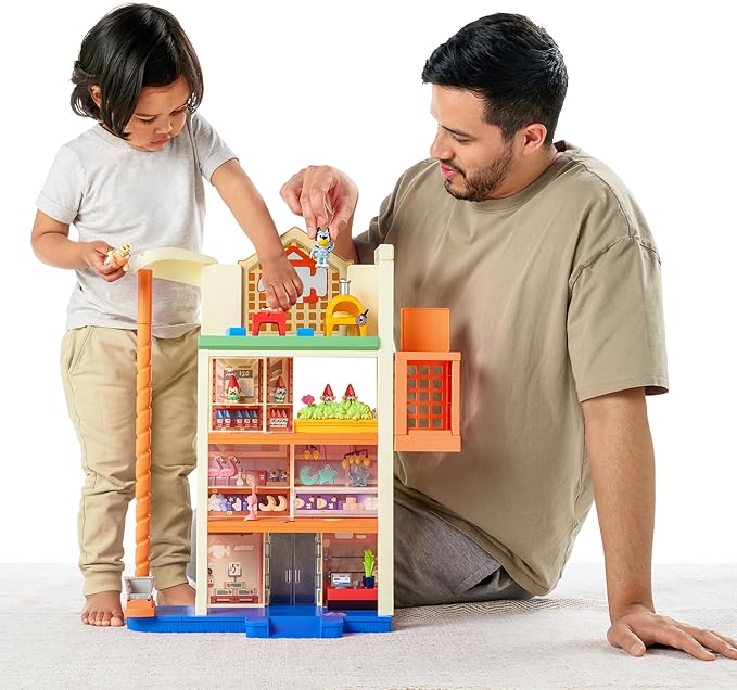 Bluey Hammerbarn Shopping Playset, 4 Level, 22" Tall Playset with Working Lift and Trolley Return, Including Lights and 45+ Sounds