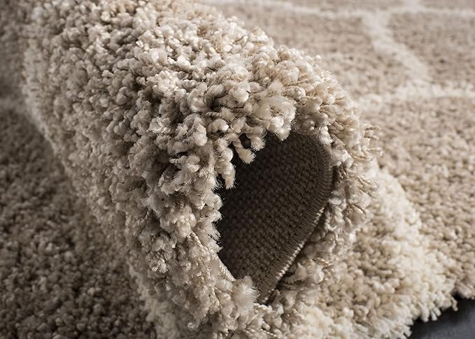 SAFAVIEH Hudson Shag Collection 7' Square Beige/Ivory SGH280S Moroccan Ogee Trellis Non-Shedding Living Room Bedroom Dining Room Entryway Plush 2-inch Thick Area Rug