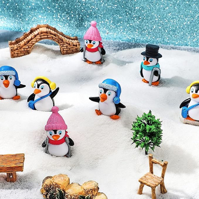 Zhanmai 32 Pcs Penguin Characters Toys Cute Penguin Figurines Mini Penguin Figures Collection Playset Penguin Cake Topper Winter Penguin Cake Decoration for Boy Girl Gift Birthday Landscape Party