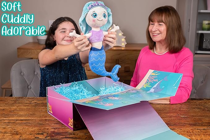 The Memory Building Company Kids Toys - Large Mermaid Surprise Box w/Mermaid Plush, Coloring Book and Markers, Jewelry and Crown Headband - Easter Basket Stuffers Birthday Gift for Girls Age 6 & Up