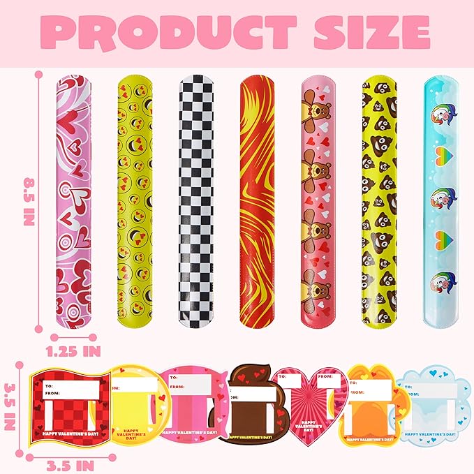 JOYIN 28 Packs Valentine's Day Slap Bracelet Set with Valentine Gift Cards for Classroom Exchange Prizes, Valentine Party Favors, Valentine’s Greeting Cards