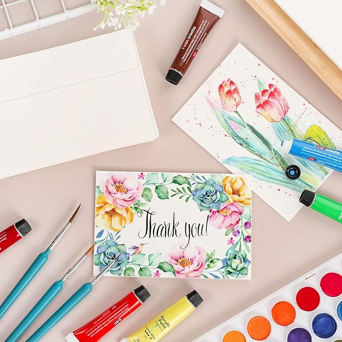 60 Sets Watercolor Cards with Envelopes, 140 lb/300 GSM Watercolor Paper Cards, 4x6 Inch Foldable Blank Watercolor Postcards and Envelopes for Greeting Cards, Wedding Invitations, Thank You Cards
