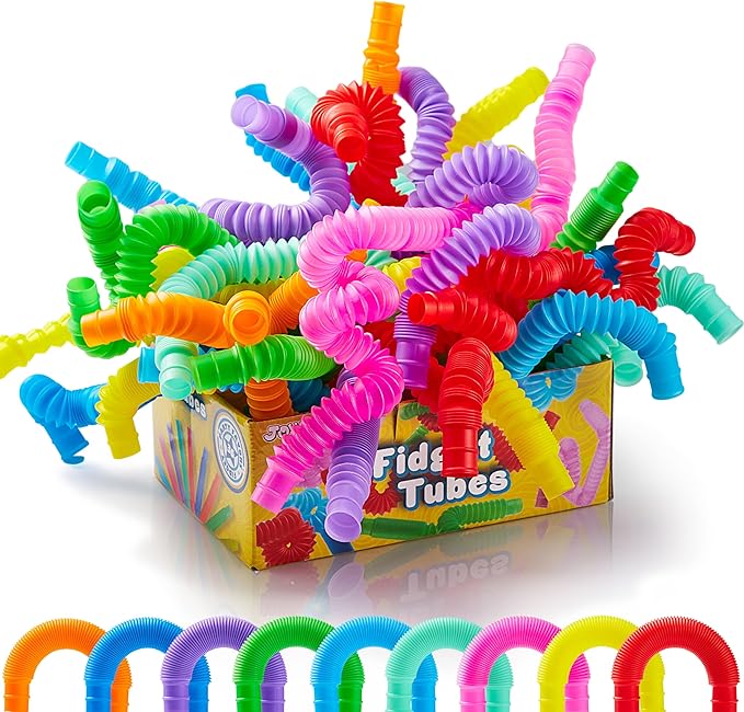 JOYIN 18 Pack Pop Tubes, Sensory Toys(Small) Fidget Tubes Party Favors - 9 Colors, Connectable and Extendable for Stress Relief - Perfect for Party, Classroom Exchange, School Reward