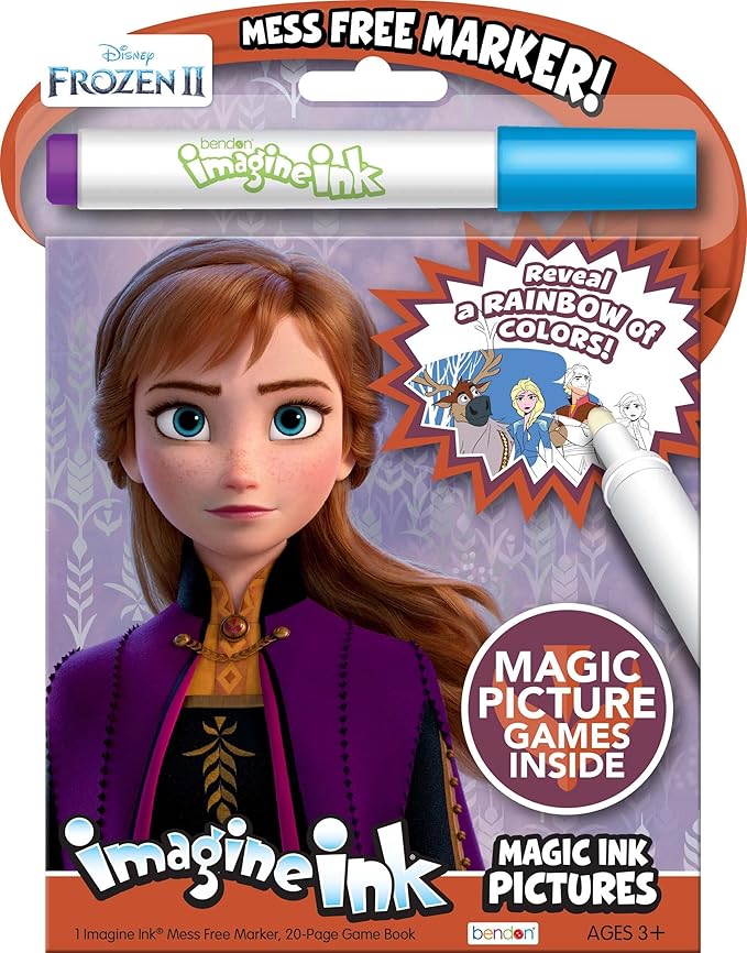Disney Frozen 2 Anna and Elsa 20 Page Imagine Ink Magic Pictures and 1 Mess-Free Marker 45811 Bendon