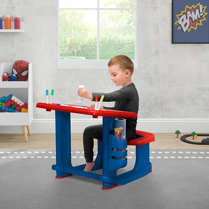 Spider-Man Draw and Play Desk by Delta Children – Includes 10 Markers and Coloring Book, Blue