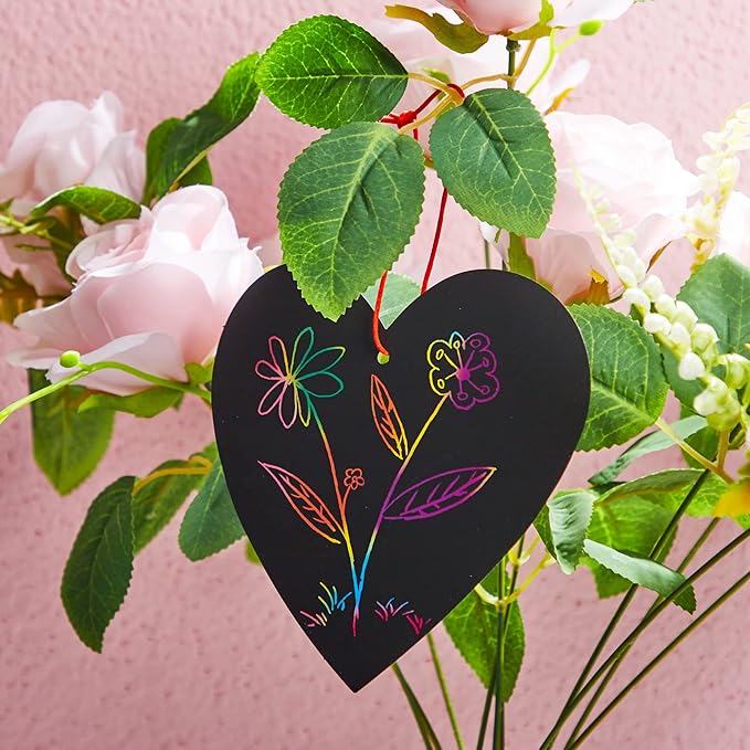 JOYIN 60 Packs Valentines Day Gifts Cards with Scratch Heart for Kids Magic Color Scratch Paper Heart Rainbow Cards for Valentine Crafts and Art Classroom Exchange, Party Favors