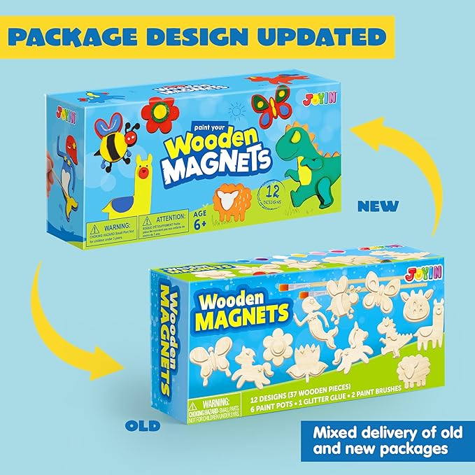 JOYIN 12 pcs Wooden Magnets, Spring Arts & Crafts for Boys and Girls, Children Painting Craft Activities Kit, Craft Toys Gifts for Birthday Easter