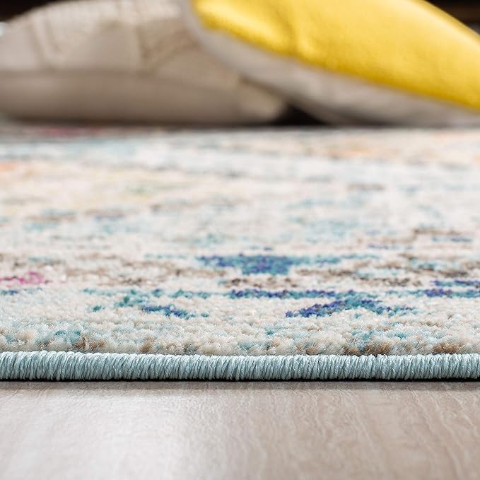 SAFAVIEH Madison Collection Area Rug - 9' x 12', Blue & Yellow, Boho Diamond Distressed Design, Non-Shedding & Easy Care, Ideal for High Traffic Areas in Living Room, Bedroom (MAD418K)