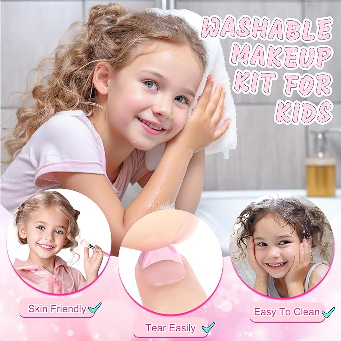 Kids Makeup Kit for Girl, Kids Washable Makeup Girls Toys, Girls Makeup Kit for Kids with Cute Cat Bag, Real Make up Set for Kid Little Girls Toddlers Princess Christmas Birthday Gifts Age 3-6-8-10-12
