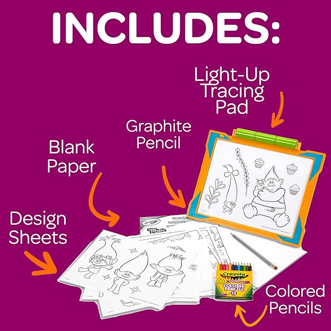 Crayola Trolls Light Up Tracing Pad, Tracing Light Box for Kids, Sketching & Drawing Kit, Trolls Toys for Girls & Boys, Ages 6+