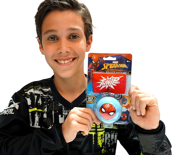 JA-RU Marvel Spiderman Sports Wrist Bounce Back Balls (1 Unit) Super Heroes Wristband Return Balls Toys, Durable Foam String Attached Rebound Ball, Kids & Adults, Fidget Stress Toy 6820-1