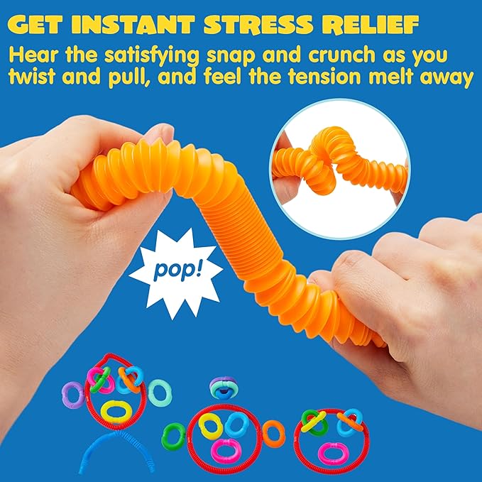 JOYIN 72 Pack Pop Tubes, Sensory Toys(Small) Fidget Tubes Party Favors - 9 Colors, Connectable and Extendable for Stress Relief - Perfect for Party, Classroom Exchange, School Reward