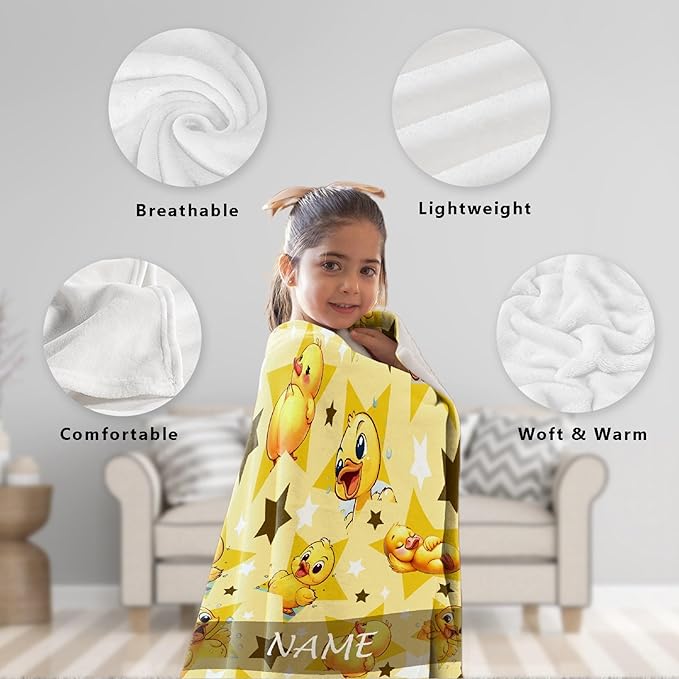 Custom Name Yellow Star Ducks Adult duck Blanket Kids Funny Blanket Suitable for Bedroom bed sofa Crib Couch Chair outdoor All Season Items That Yellow Duck Lovers Will Love 60"x50"for Teens