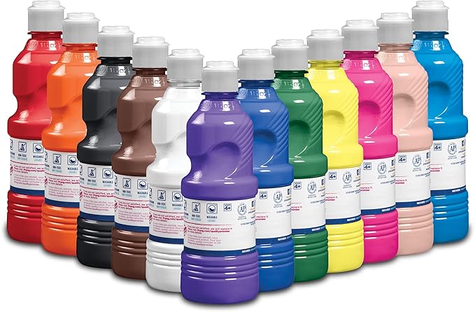 Prang Washable Tempera Paint, Assorted Colors, 16 Oz., 12 Count