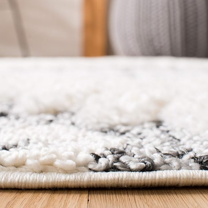 SAFAVIEH Moroccan Tassel Shag Collection Runner Rug - 2'3" x 22', Ivory & Grey, Boho Design, Non-Shedding & Easy Care, 2-inch Thick Ideal for High Traffic Areas in Living Room, Bedroom (MTS652F)