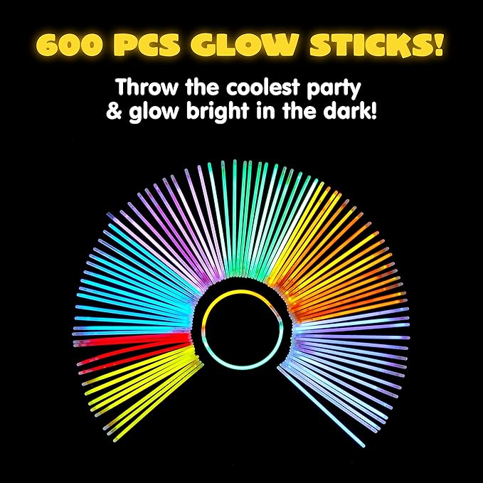JOYIN 600 Pcs 8" Glowsticks, Bracelets Necklaces, Glow in the Dark Party Favors, Easter, Christmas, Halloween Supplies Pack, Football Party Supplies