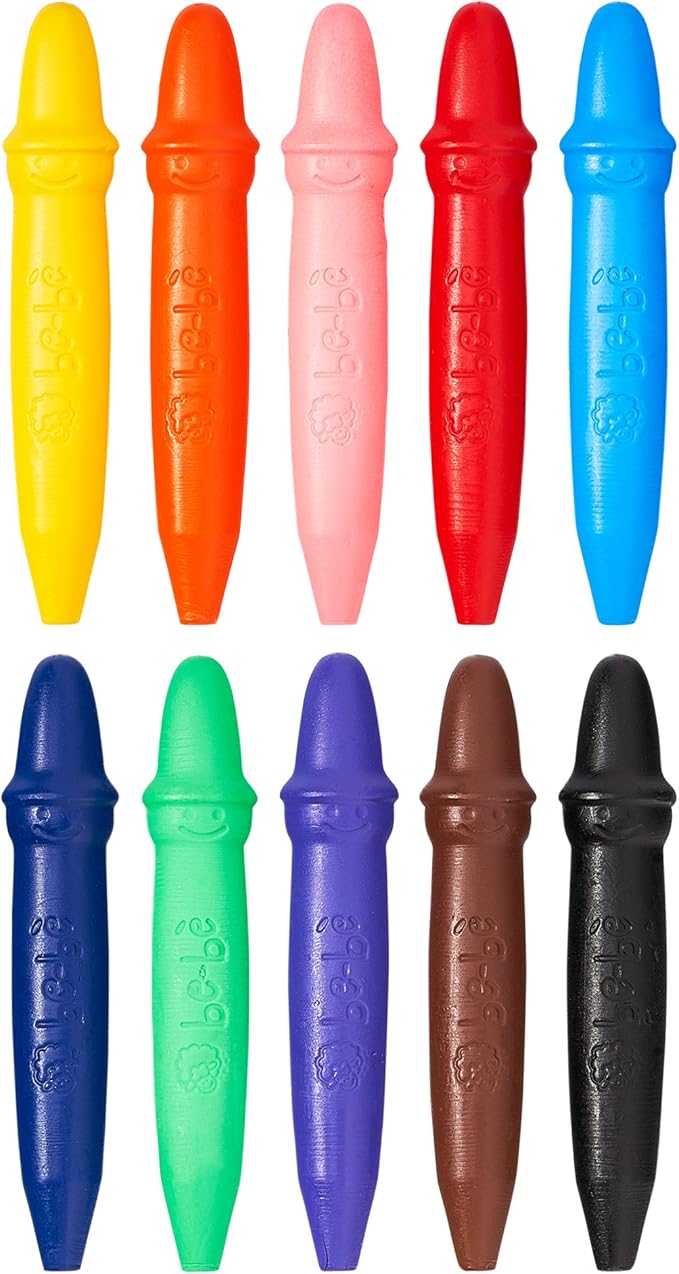 PRANG be-be Jumbo Crayons for Small Children, Washable, Includes Sharpener, Assorted Colors, 10-Pack (73010),Large
