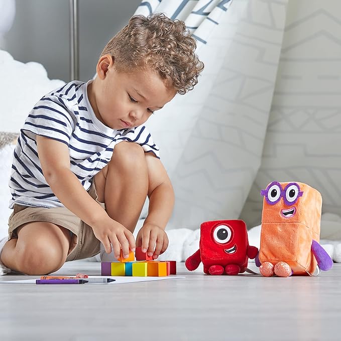 hand2mind Numberblocks One & Two Playful Pals Plush, Numbers for Toddlers, Preschool Math Learning Toys, Stuffed Animal Plushies, Counting Blocks Stuffies, Kids Birthday Gifts, Easter Basket Stuffers