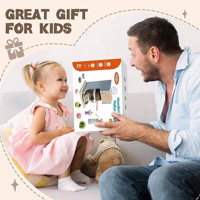 Kids Coffee Playset Kitchen Toys,Wooden Coffee Maker Toy Set with Play Kitchen Accessories, Pretend Play Coffee Set for Kids Girls Boys