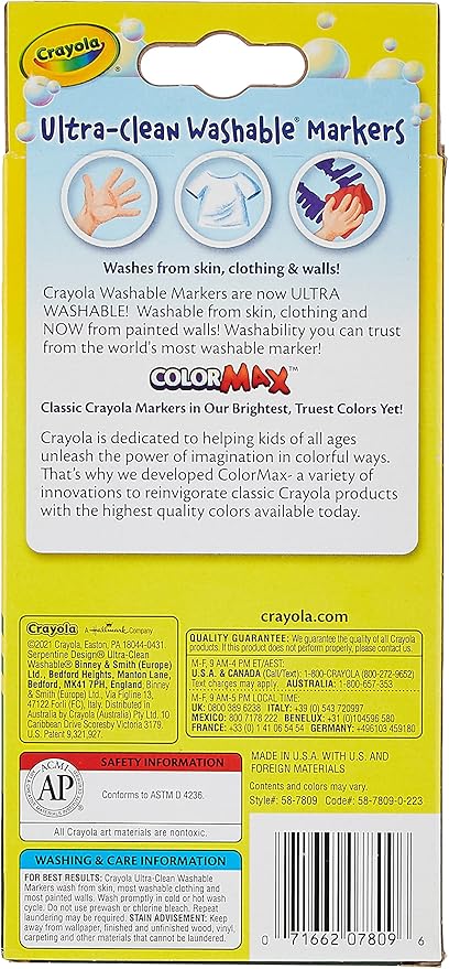 Crayola Ultra Clean Washable Markers, Fine Line , School Supplies, 8 Count