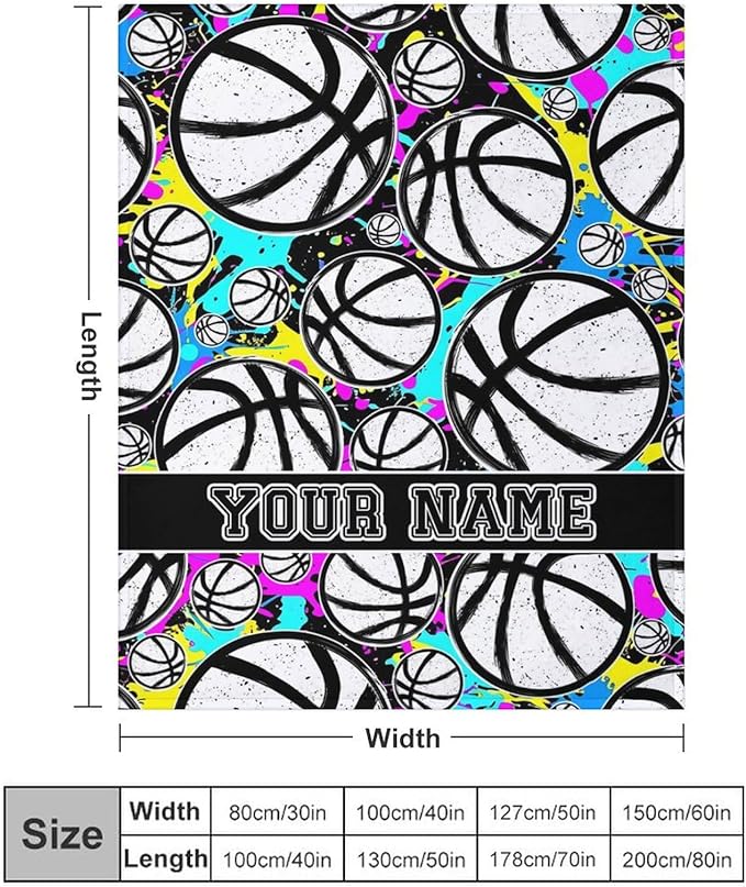 Custom Basketball Blanket - Soft Flannel Sports Basketball Blankets for Teens Adults Women Men Basketball Lovers - Warm Basketball Throw Blankets for All Season Lap, Chair, Sofa, Couch, Bed - 80"x60"