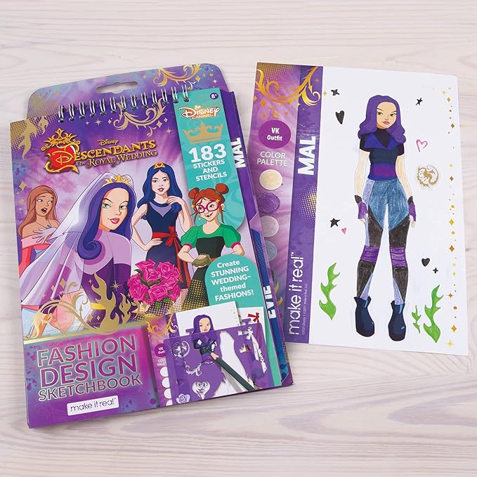 Disney Descendants Royal Wedding Fashion Design Sketchbook for Girls - Create Stunning Wedding-Themed Fashions with 183 Stickers, Stencils, Design Guide - Gift for Ages 6+, Develops Real-World Skills