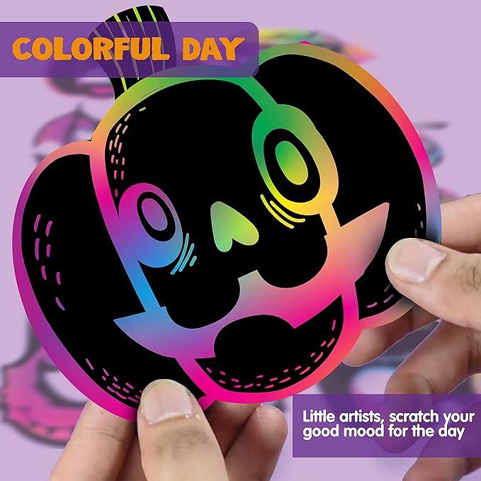 JOYIN 72 Pcs Halloween Rainbow Scratch Art Crafts for Kid, Halloween Party Favors, Scratch Paper for Party Supplies, Classroom Activities Gifts Party Game Goodies, Scratch Off Paper with 18 Designs