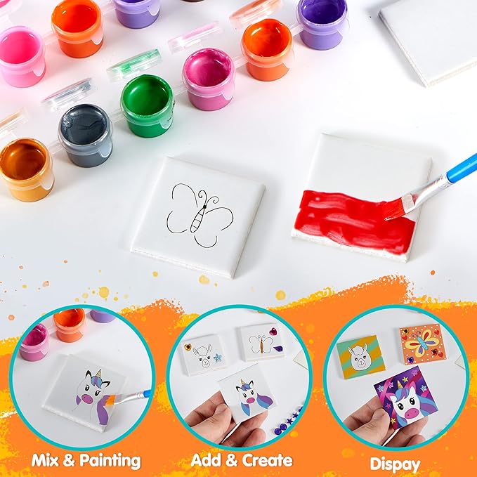 JOYIN 24 Magnetic Mini Tiles Art Kit, Creativity DIY Paint, Arts and Crafts for Kids, DIY Supplies for Party Favors, Family Activity, Birthday Present, Toys Gifts for Boys and Girls Ages3-12