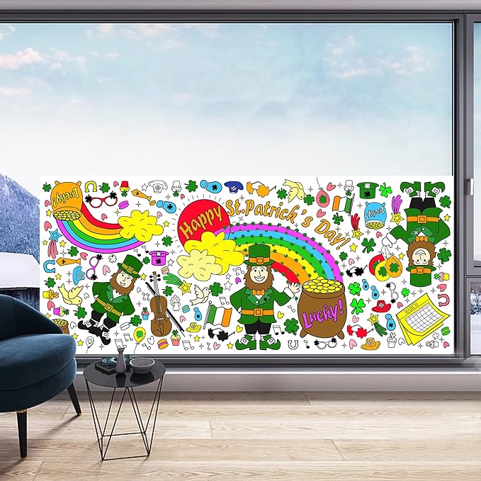 OHOME St. Patrick's Day Giant Coloring Poster/Tablecloth - St Patricks Day Decorations - 30 x 72 Inches Jumbo Paper Coloring Banner Kids Gifts Party Decorations - St Pattys Day Crafts for Kids