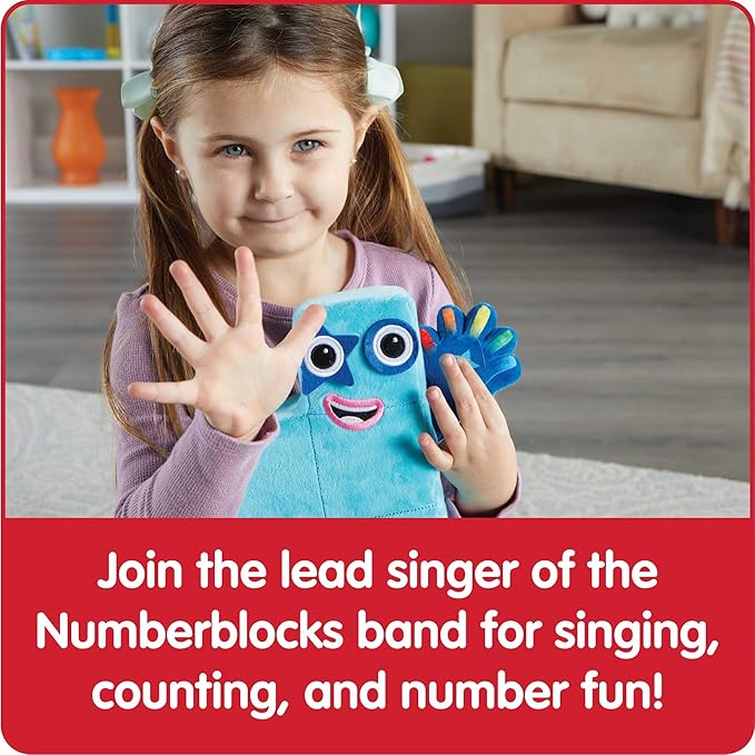 hand2mind Sing-Along Numberblock Five, Music Toys, Numbers for Toddlers, Preschool Learning Math Toys, Light Up Stuffed Animal Plushies, Counting Blocks, Kids Birthday Gifts, Easter Basket Stuffers