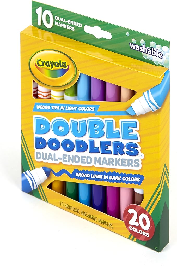 Crayola Dual-Tip Washable Markers, Broad Line & Chisel Tip, 10 Count