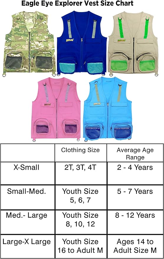 Kids Cargo Vest Set Camouflage Vest and Hat Youth S/M Fits Kids Size 4-7 (Camouflage (Hat and Vest), Small/Medium)