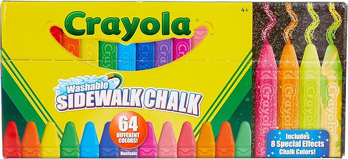 Crayola Ultimate Washable Chalk Collection (64ct), Bulk Sidewalk Chalk, Outdoor Chalk for Kids, Anti-Roll Sticks, School Supplies