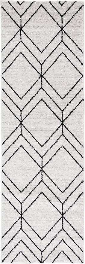 SAFAVIEH Adirondack Collection Runner Rug - 2'6" x 12', Light Grey & Black, Modern Geometric Design, Non-Shedding & Easy Care, Ideal for High Traffic Areas in Living Room, Bedroom (ADR241F)
