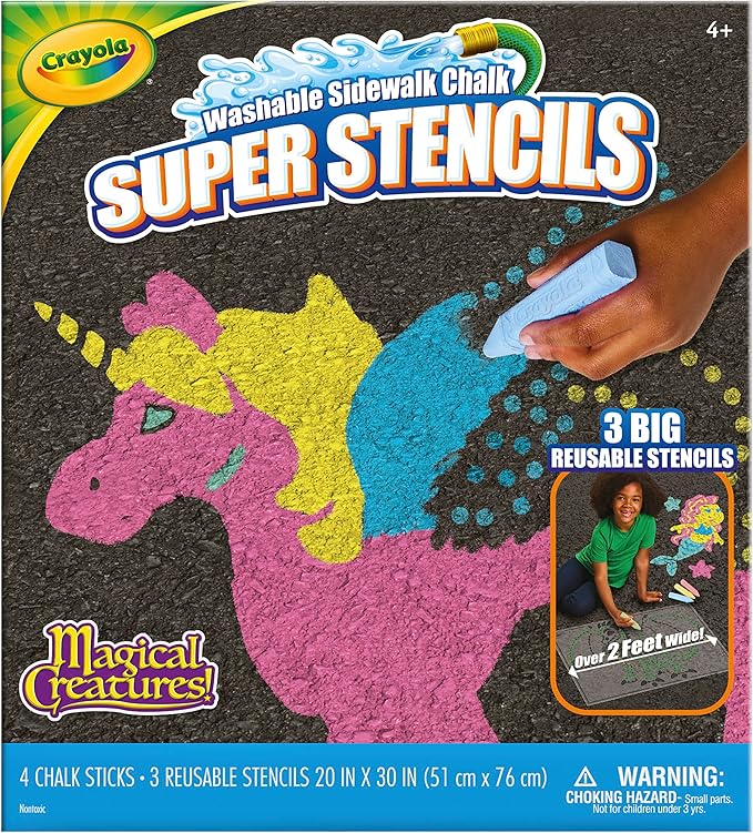 Crayola Super Stencils Magical Creatures Set (3ct), Large Sidewalk Chalk for Kids, Washable Sidewalk Chalk, Outdoor Toys, Ages 4+